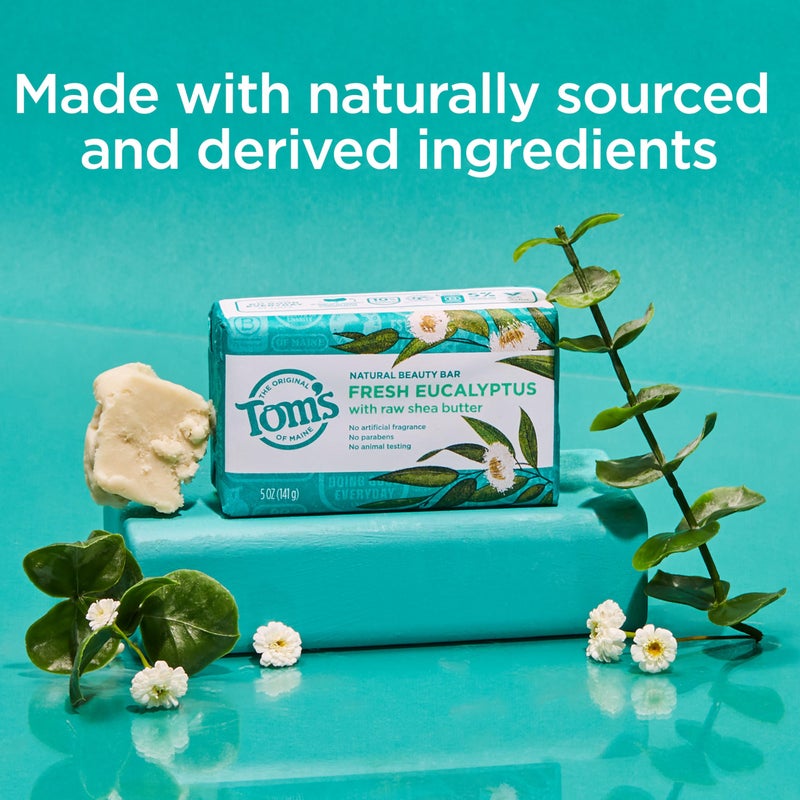 Tom's of Maine Tomâ€™s of Maine Moisturizing Natural Beauty Bar Soap For Women and Men, Fresh Eucalyptus, 5 oz Bar (Pack of 6) - Image 2